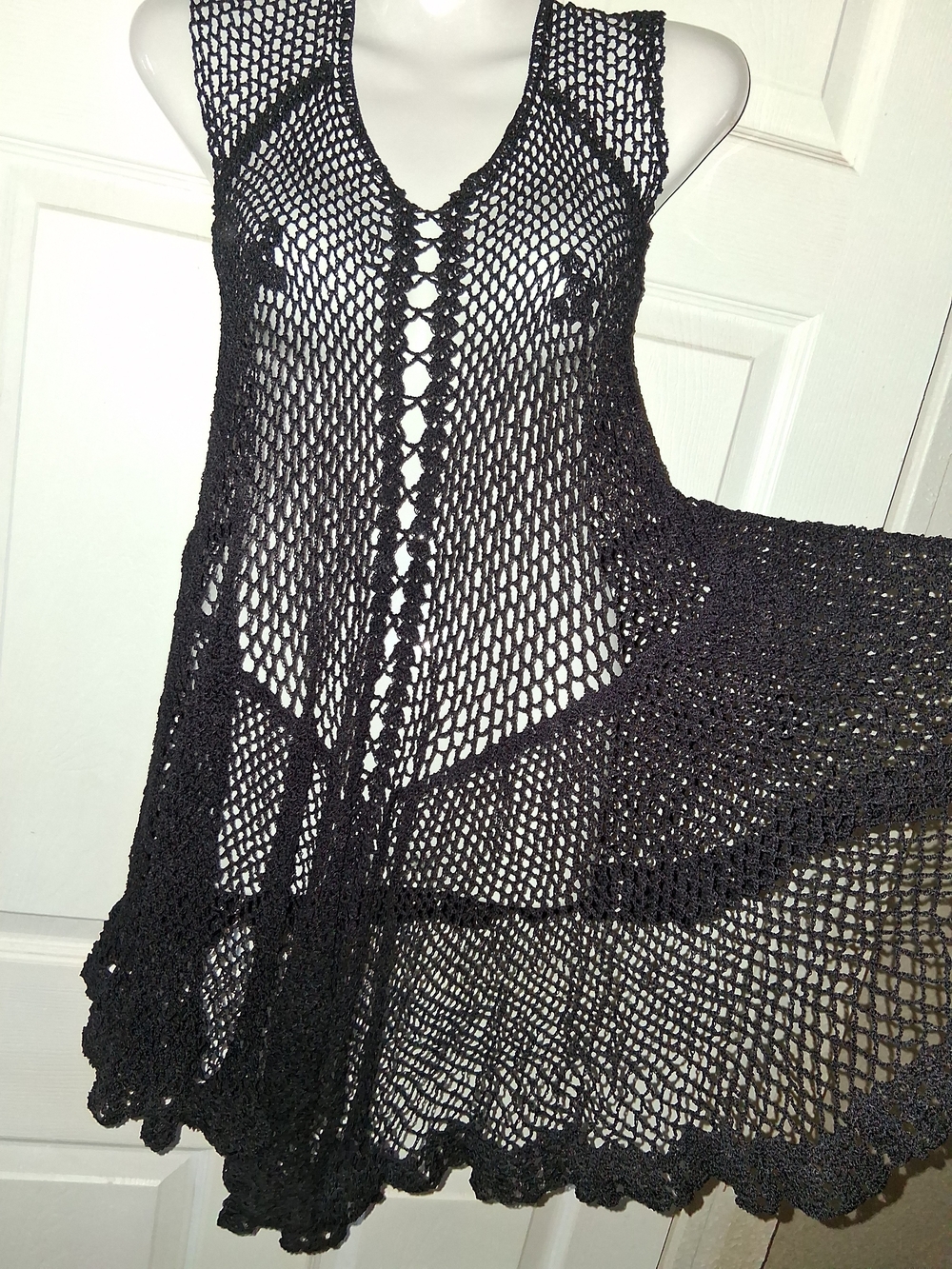 Handmade Black Crochet Swim Cover-Up Dress - Women Swim